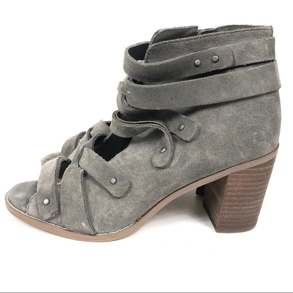 Vince Camuto Tanter Open Toe Gray Suede Booties - Picture 2 of 7